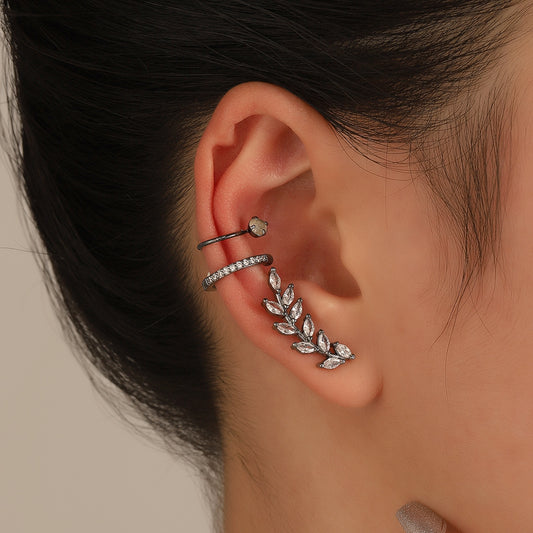 New Simple Star Small Drill Ear Clip Leaves Flowers Sunflower Geometric Pearl Zircon Earrings Set